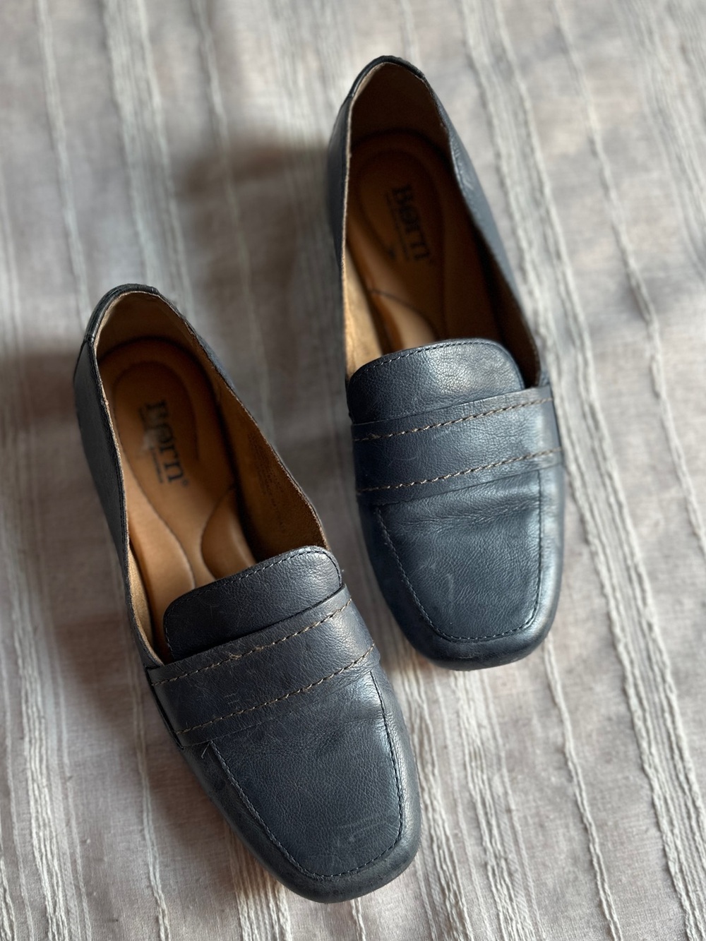 Born Maris Slate Blue Leather Penny Loafers Comfort Flats | 6M NWOB